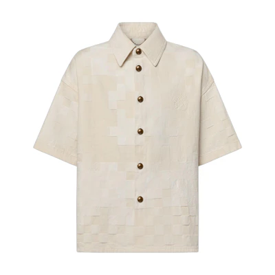 LOUIS VUITTON SS24 Check Embroidery Loose Fit Short Sleeve Shirt Beige Men 1AFQZJ