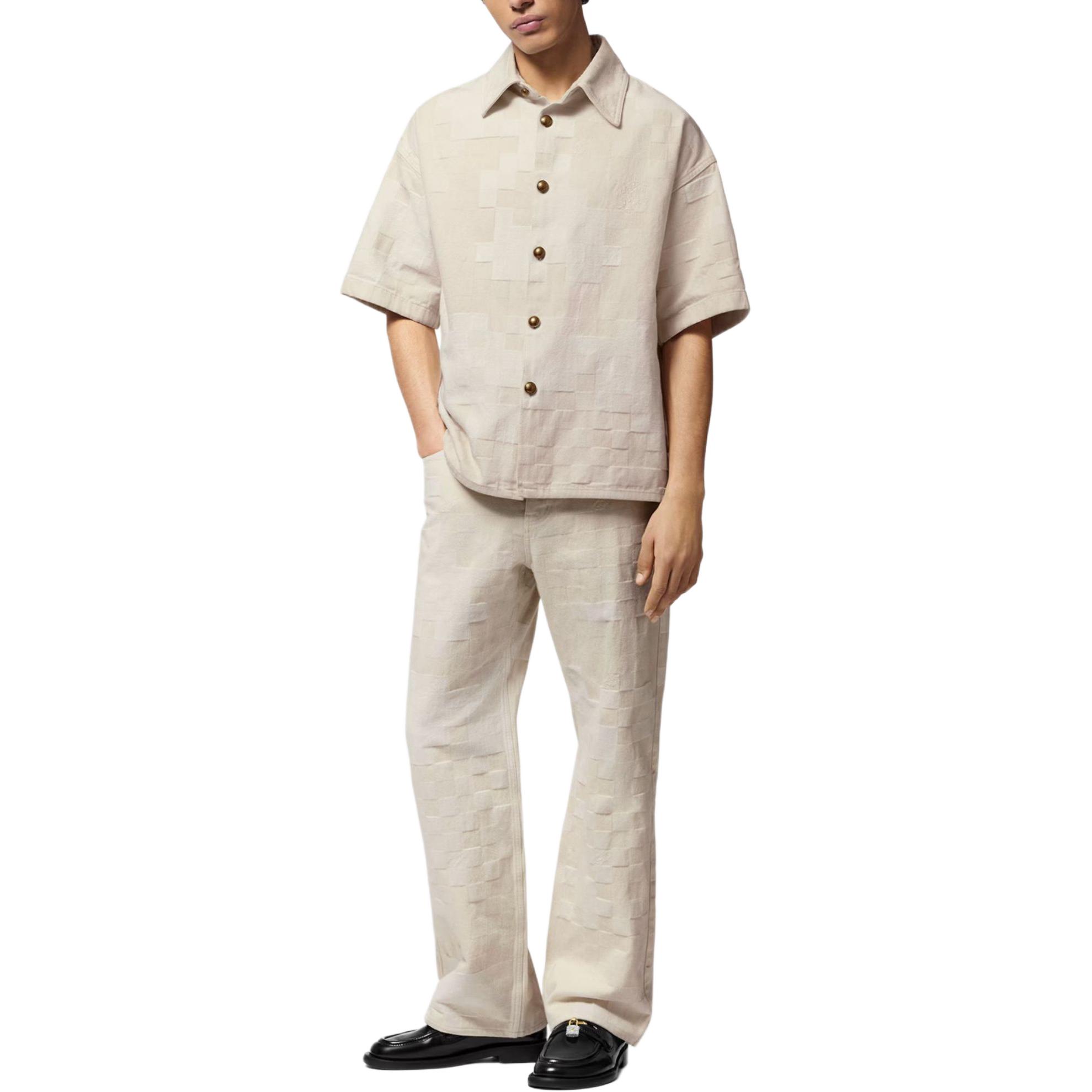 Lookbook ルイヴィトン SS24 チェック刺繍 ルーズフィット 半袖シャツ ベージュ メンズ 1AFQZJ