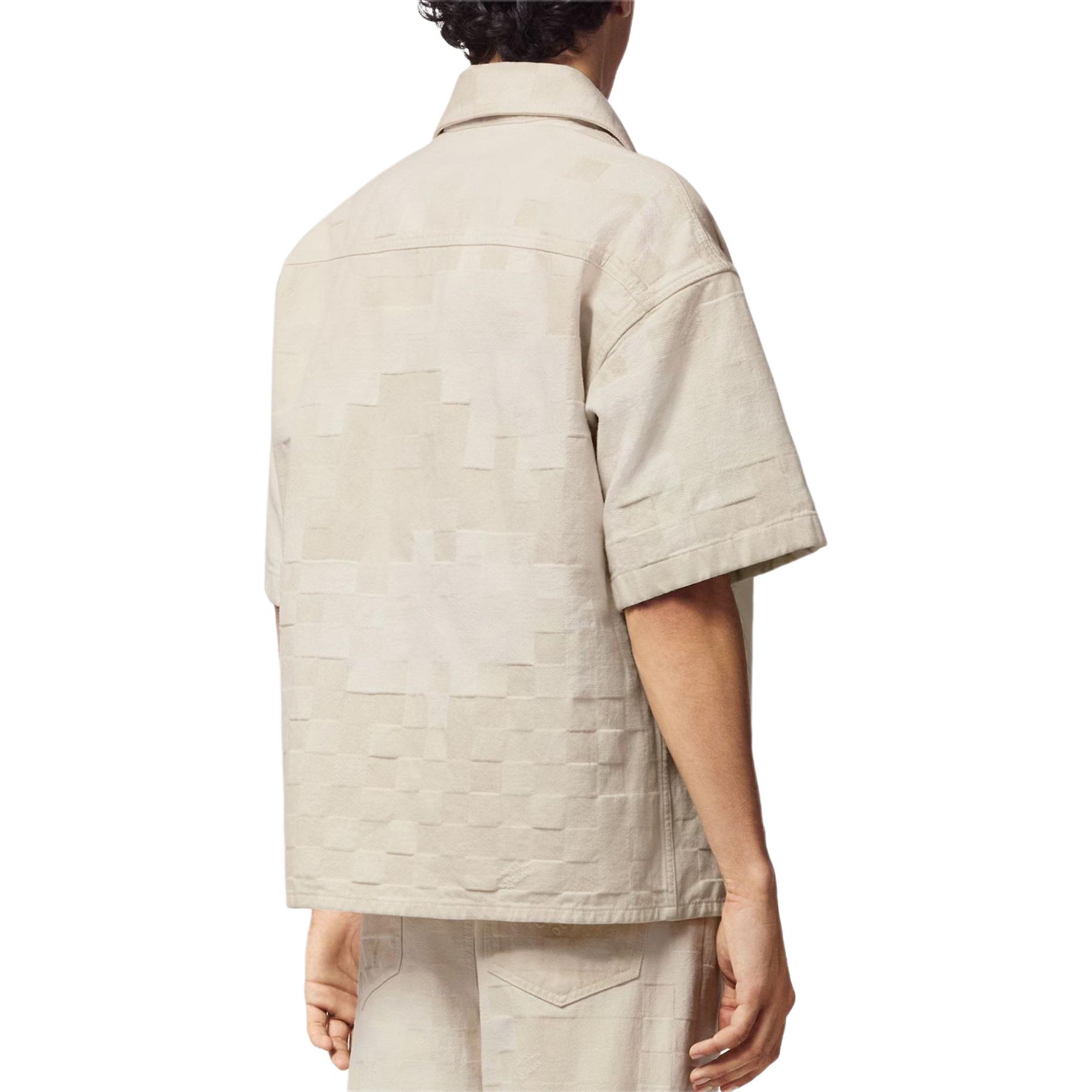 Shop ルイヴィトン SS24 チェック刺繍 ルーズフィット 半袖シャツ ベージュ メンズ 1AFQZJ