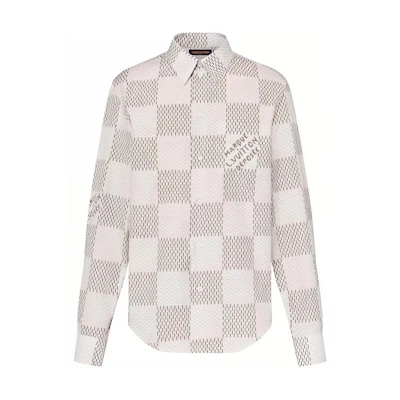 LOUIS VUITTON SS24 Checkered Logo Print Square Neck Long Sleeve Shirt Grey Men 1AFJDD