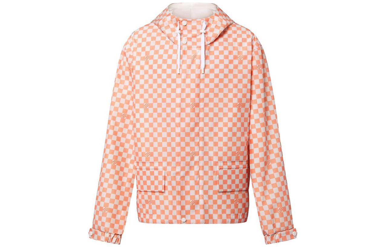 LOUIS VUITTON SS24 Checkered Loose Fit Hooded Zip Jacket Orange 1AFHVX