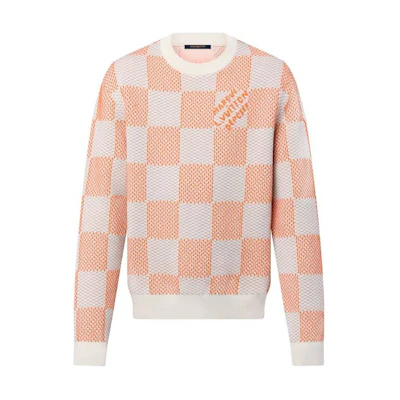 LOUIS VUITTON SS24 Checkered Monogram Knit Crewneck Long Sleeve Sweater Multi Men 1AFIWR