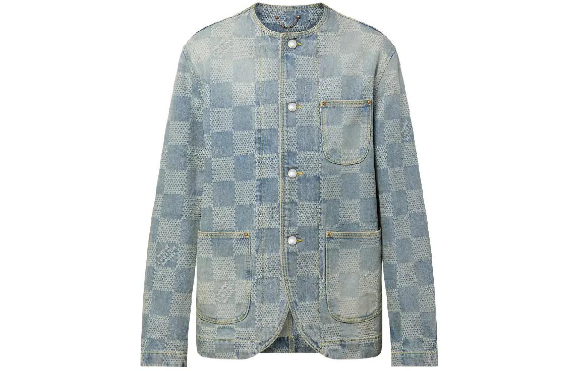 LOUIS VUITTON SS24 Checkered Print Denim Jacket Blue Long Sleeve 1AFHU5