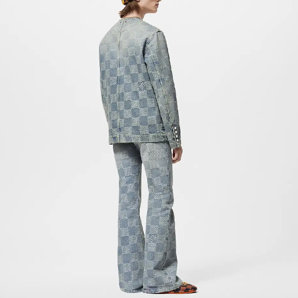 Purchase LOUIS VUITTON SS24 格紋印花藍色長袖牛仔外套 1AFHU5