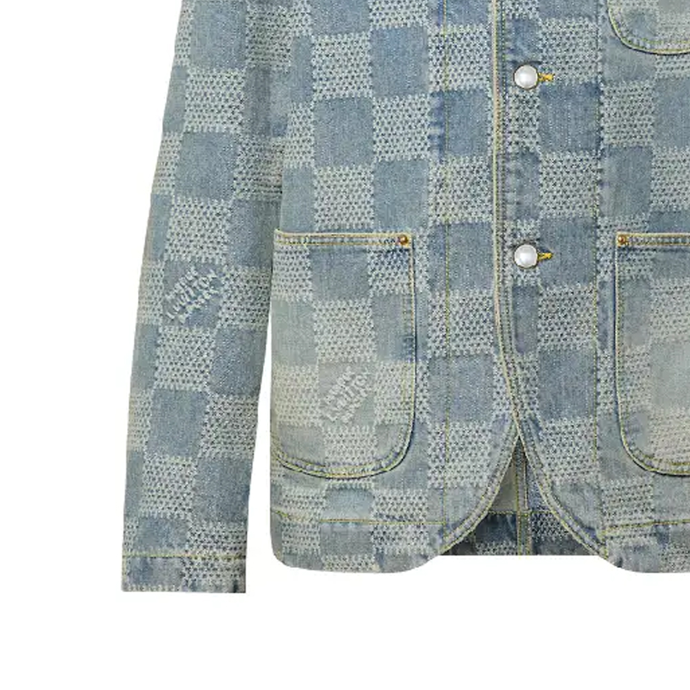 Sizing LOUIS VUITTON SS24 格紋印花藍色長袖牛仔外套 1AFHU5