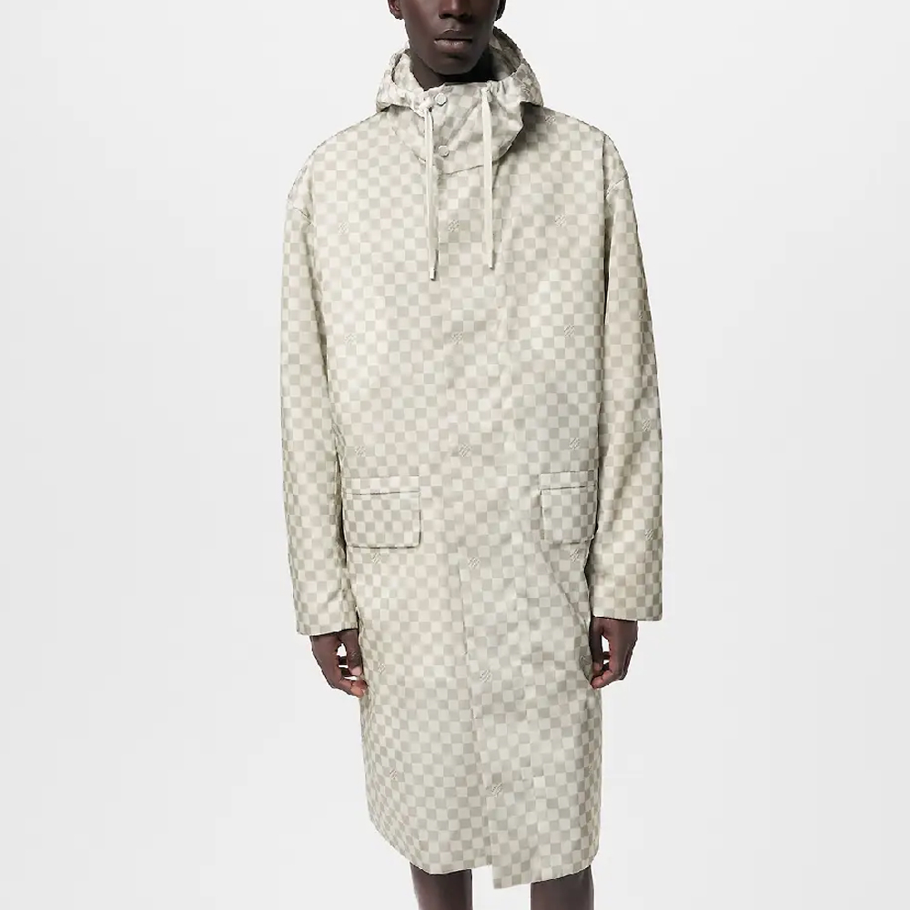 Lookbook Abrigo Gris con Capucha y Manga Larga de Cuadros LOUIS VUITTON SS24. 1AFIJZ