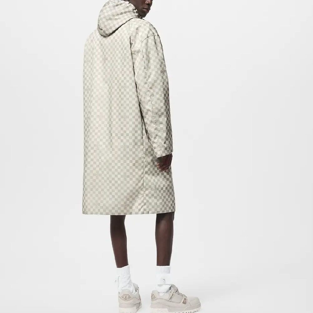Shop Abrigo Gris con Capucha y Manga Larga de Cuadros LOUIS VUITTON SS24. 1AFIJZ