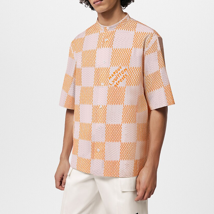 Shop LOUIS VUITTON SS24 Checkered Print Short Sleeve Shirt Orange (). 1AFJCG