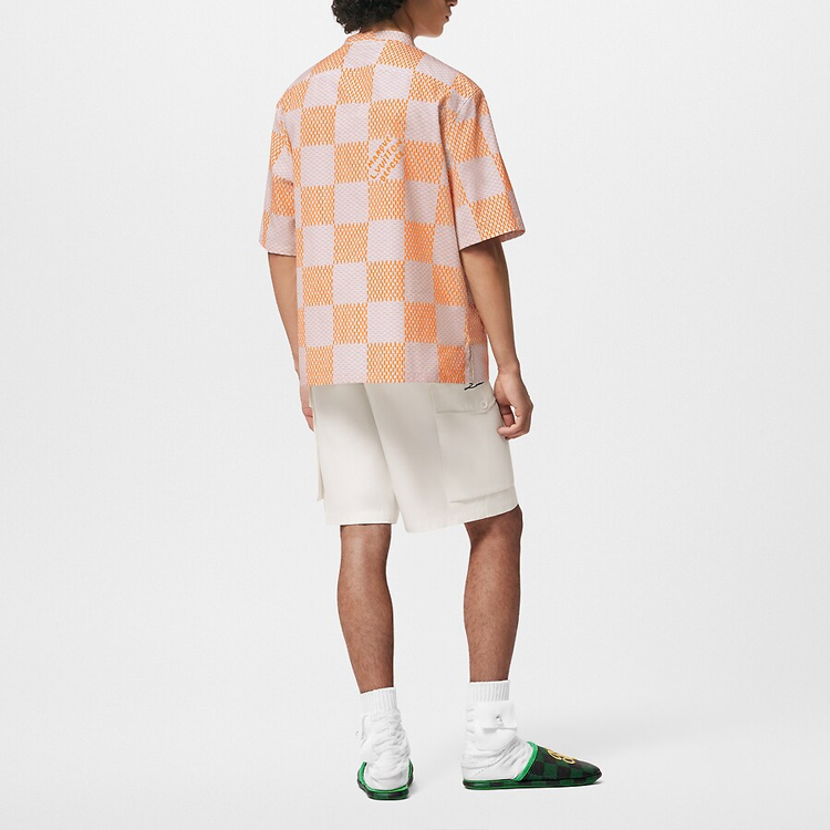 Purchase LOUIS VUITTON SS24 Checkered Print Short Sleeve Shirt Orange (). 1AFJCG