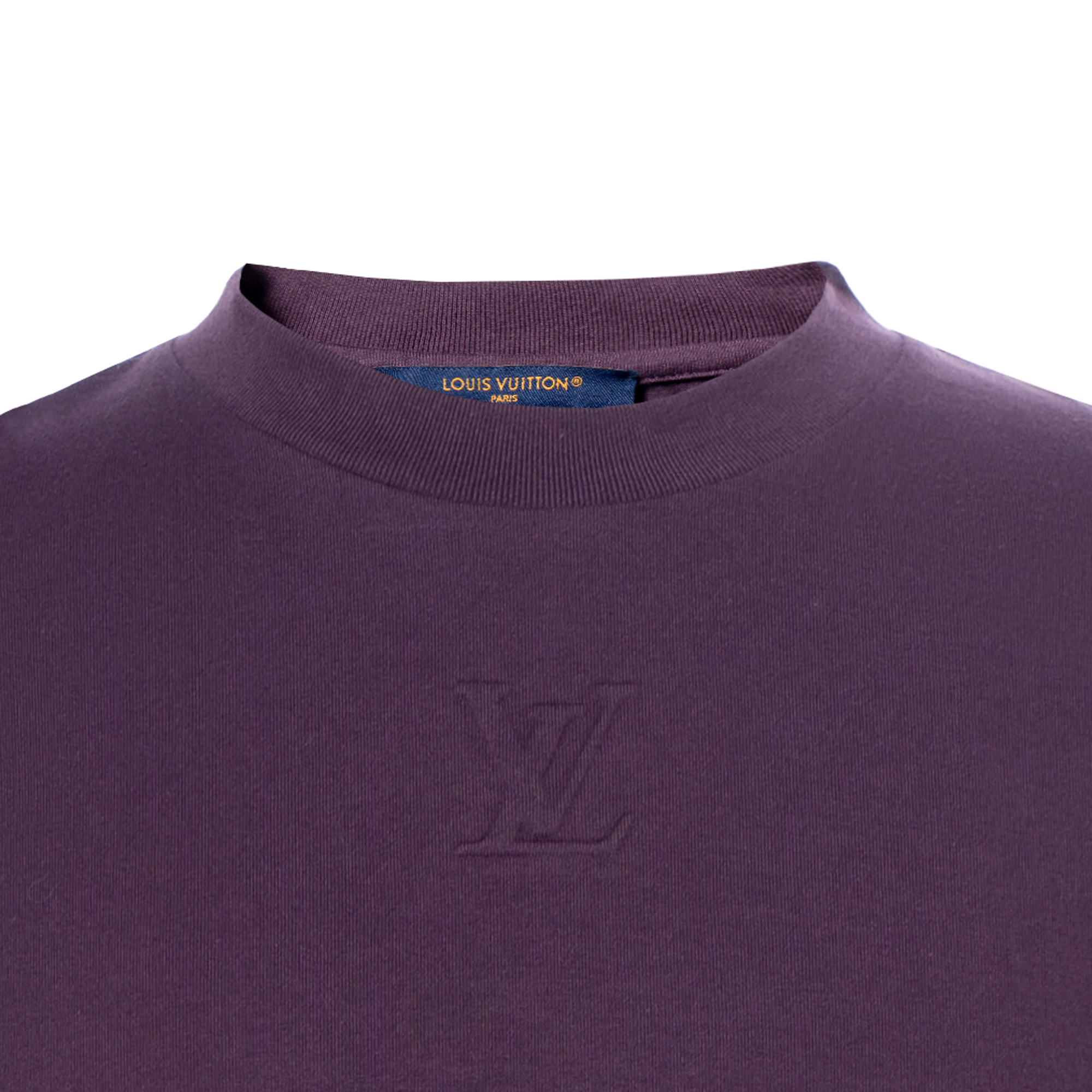 Purchase 루이비통 SS24 엠보싱 로고 퍼플 반팔 티셔츠 남성용 1AF682