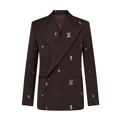 LOUIS VUITTON SS24 Embroidered Logo Double-Breasted Blazer Brown Jacket 1AFIDI