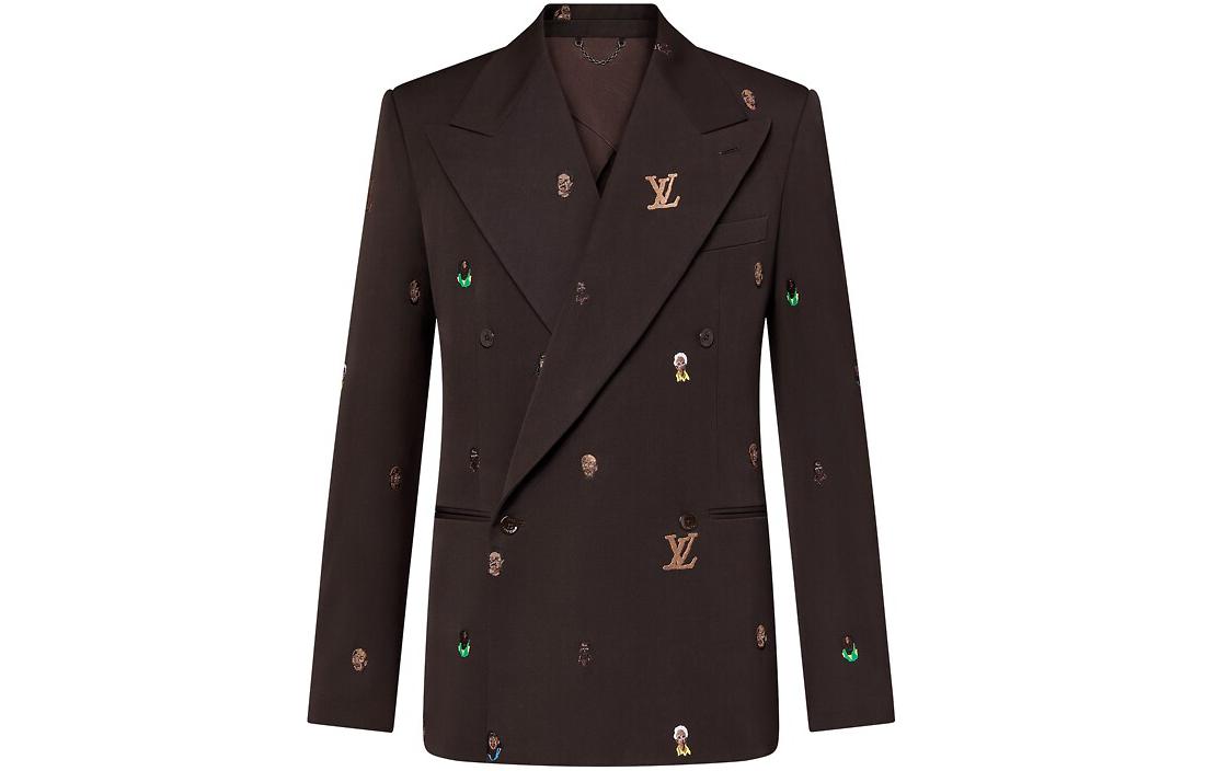 Order LOUIS VUITTON SS24 Embroidered Logo Double-Breasted Blazer Brown  Jacket 1AFIDI