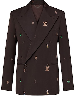 LOUIS VUITTON SS24 Embroidered Logo Double-Breasted Blazer Brown Jacket 1AFIDI Order LOUIS VUITTON SS24 Embroidered Logo Double-Breasted Blazer Brown Jacket 1AFIDI