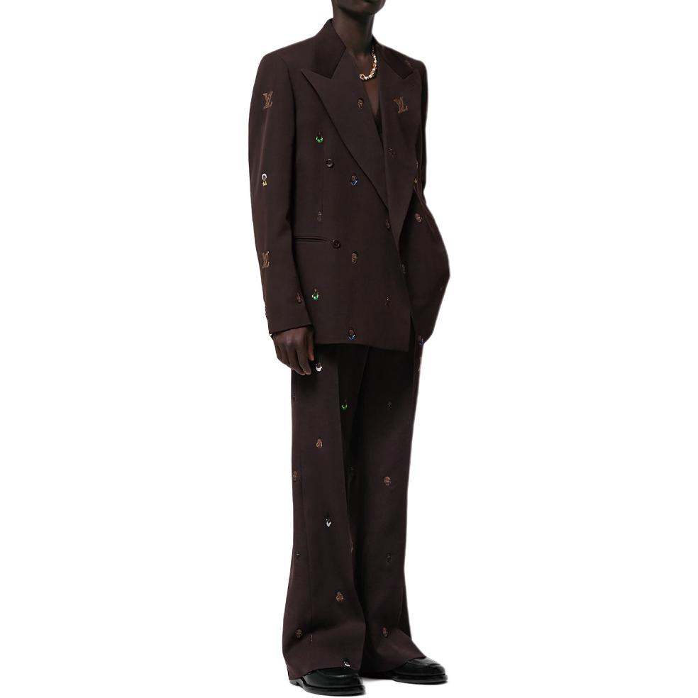 Lookbook LOUIS VUITTON SS24 Embroidered Logo Double-Breasted Blazer Brown  Jacket 1AFIDI