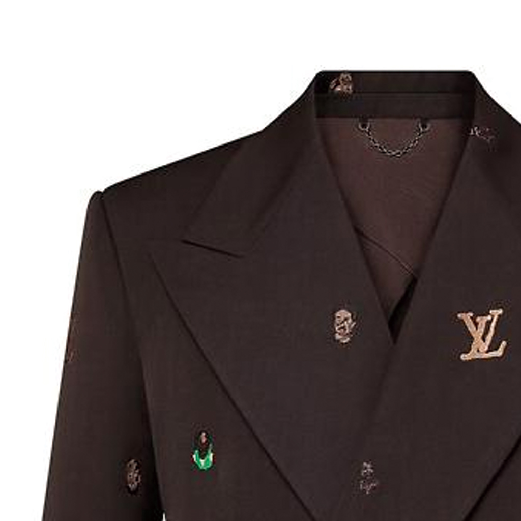 Purchase LOUIS VUITTON SS24 Embroidered Logo Double-Breasted Blazer Brown  Jacket 1AFIDI