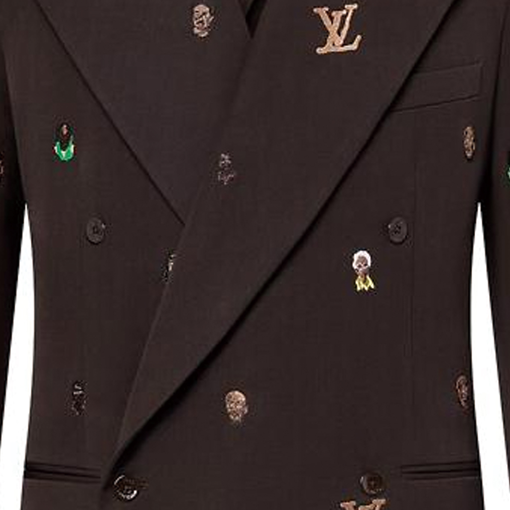 Details for LOUIS VUITTON SS24 Embroidered Logo Double-Breasted Blazer Brown  Jacket 1AFIDI
