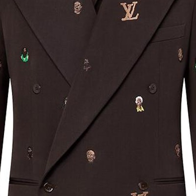 LOUIS VUITTON SS24 Embroidered Logo Double-Breasted Blazer Brown Jacket 1AFIDI Details for LOUIS VUITTON SS24 Embroidered Logo Double-Breasted Blazer Brown Jacket 1AFIDI