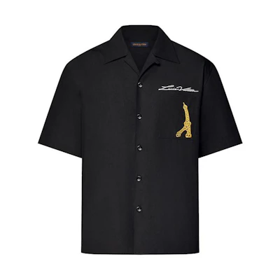 LOUIS VUITTON SS24 Embroidered Monogram Short Sleeve Shirt Black Men 1AFJHR