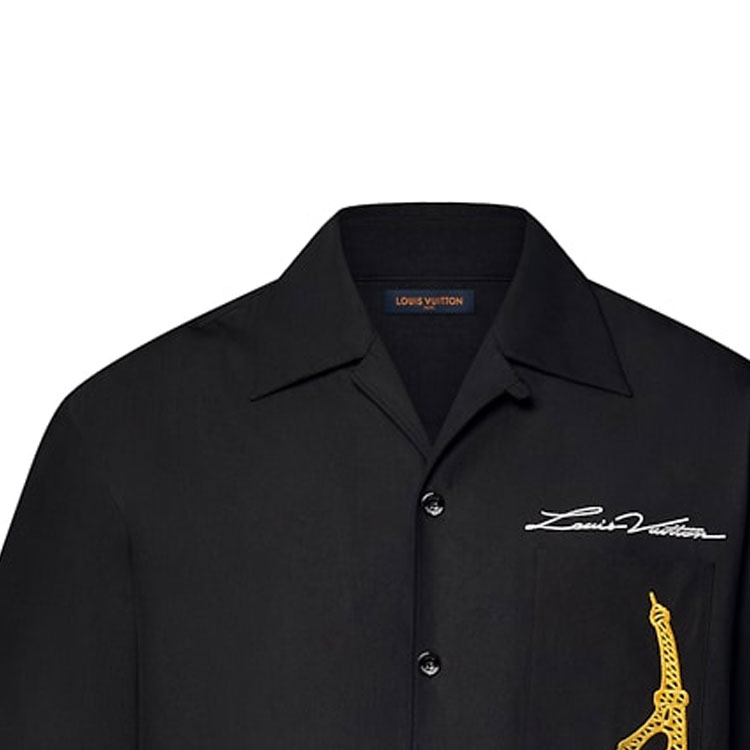 Cheap LOUIS VUITTON SS24 Embroidered Monogram Short Sleeve Shirt Black Men 1AFJHR