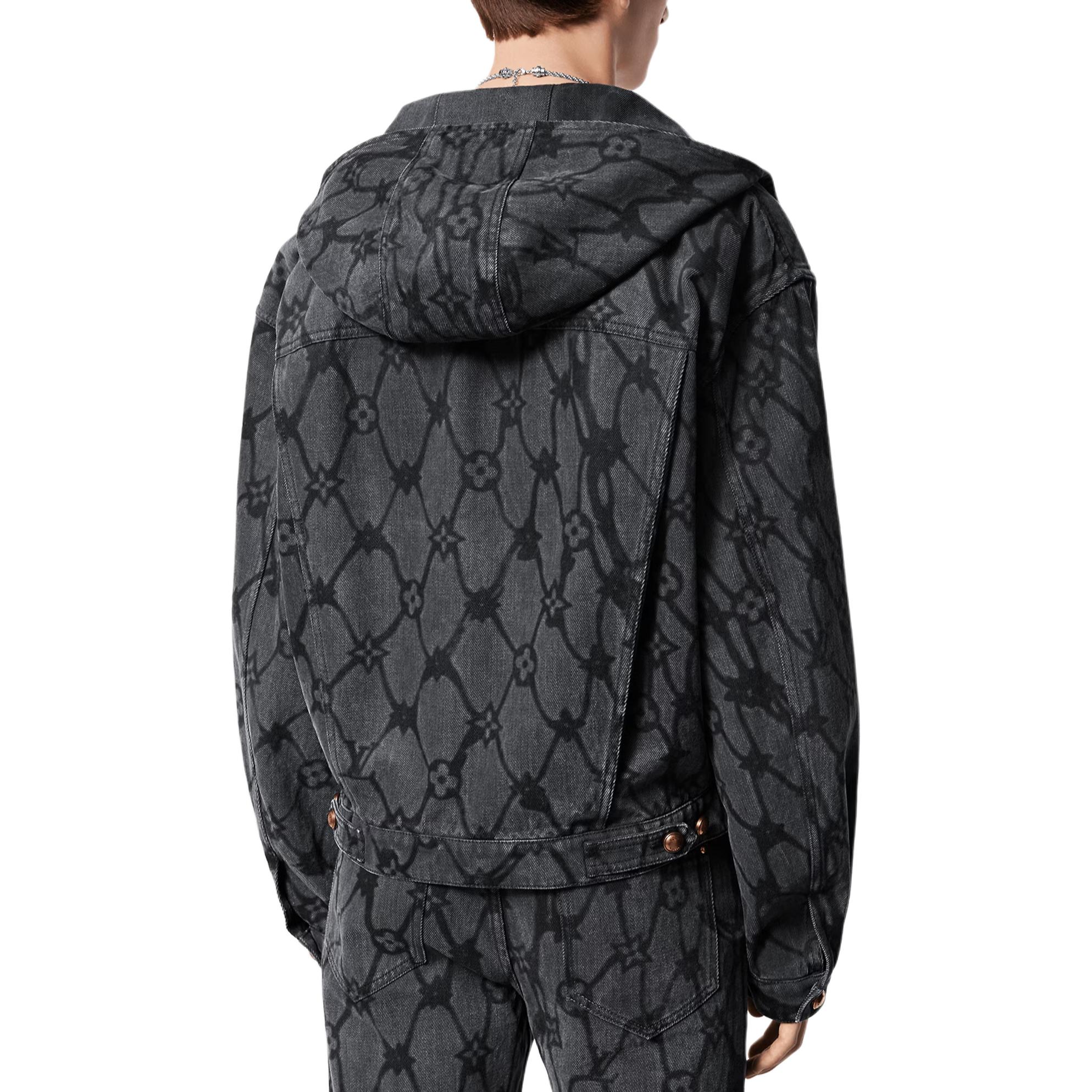 Details for LOUIS VUITTON SS24 Floral Logo Zip-Up Hoodie  Grey 1AFQBK