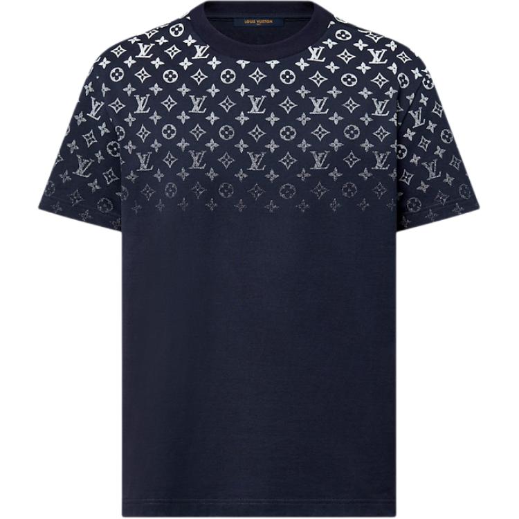 LOUIS VUITTON SS24 Gradient Logo Navy Blue Crewneck  T-Shirt. 1AFQB4