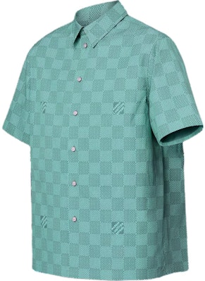 루이 비통 SS24 남성용 그린 체크 반소매 버튼업 셔츠 1AFQXX Shop 루이 비통 SS24 남성용 그린 체크 반소매 버튼업 셔츠 1AFQXX