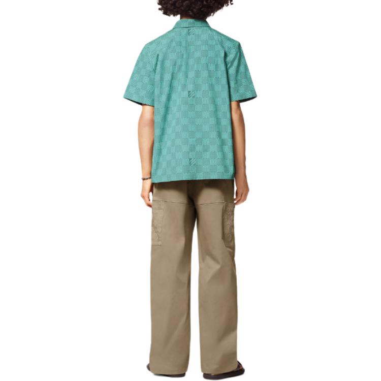 Details for 루이 비통 SS24 남성용 그린 체크 반소매 버튼업 셔츠 1AFQXX