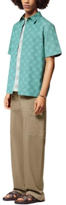 루이 비통 SS24 남성용 그린 체크 반소매 버튼업 셔츠 1AFQXX Sizing 루이 비통 SS24 남성용 그린 체크 반소매 버튼업 셔츠 1AFQXX