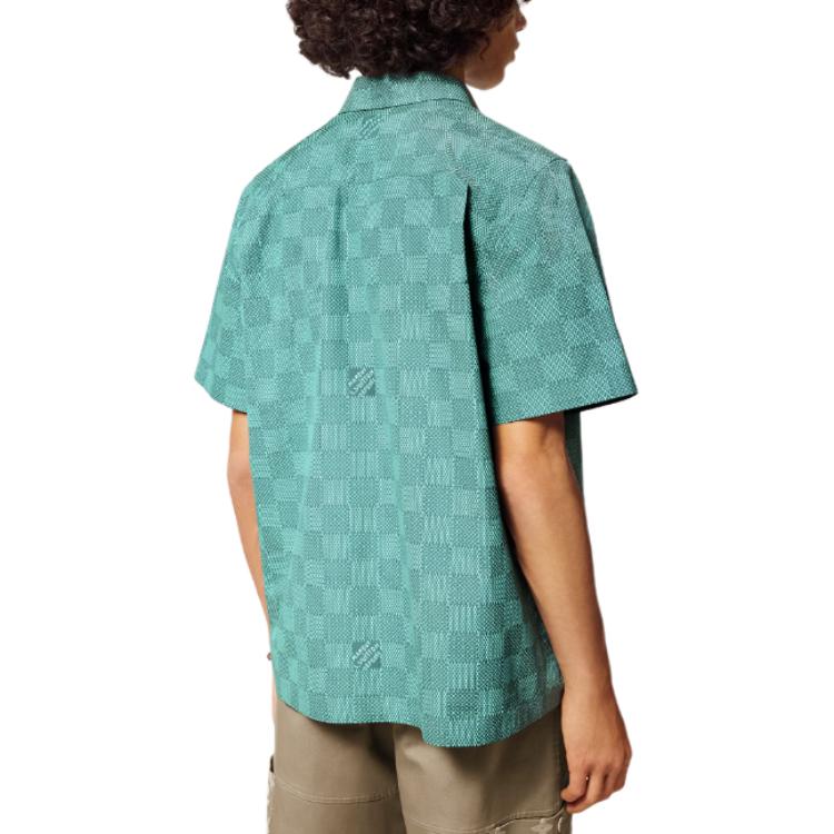 Cheap 루이 비통 SS24 남성용 그린 체크 반소매 버튼업 셔츠 1AFQXX