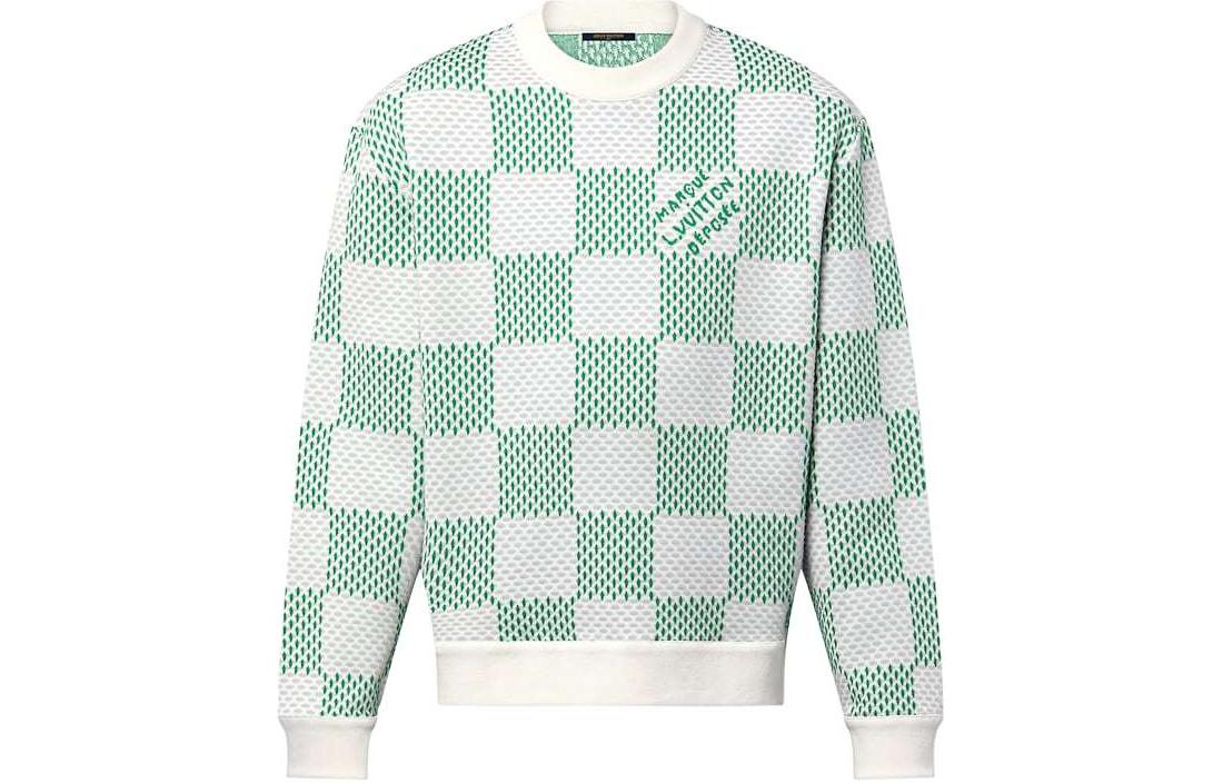 LOUIS VUITTON SS24 Green Checkered Logo Oversized Crewneck Long Sleeve for Men. 1AFJHF