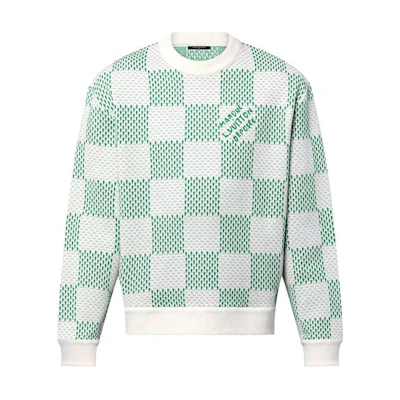LOUIS VUITTON SS24 Green Checkered Logo Oversized Crewneck Long Sleeve for Men. 1AFJHF