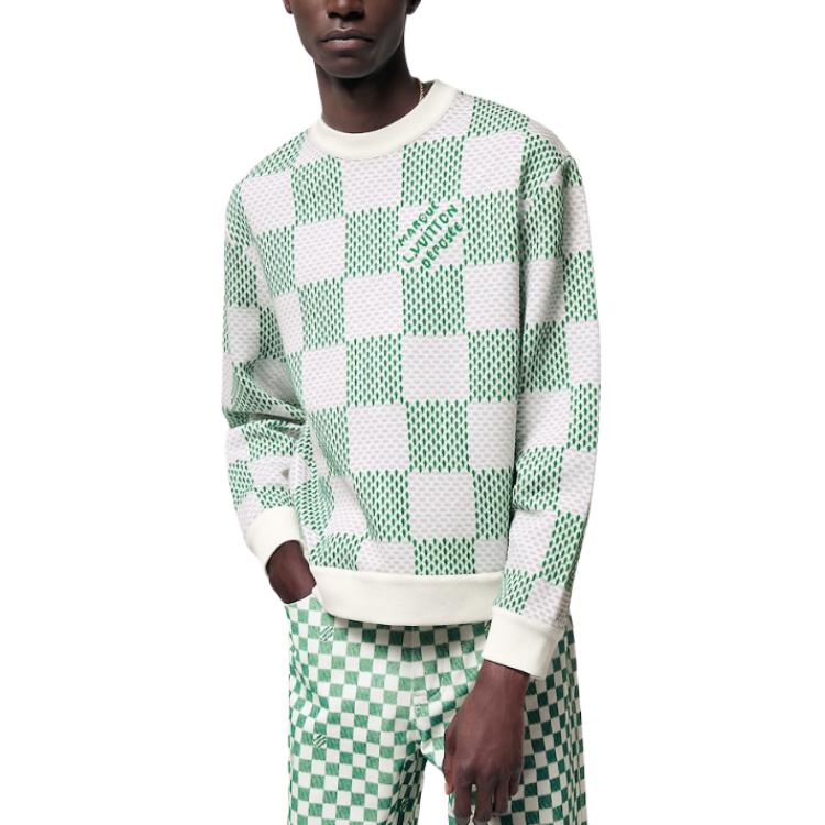 Details for 루이 비통 SS24 남성 그린 체크 로고 오버사이즈 긴팔 맨투맨. 1AFJHF