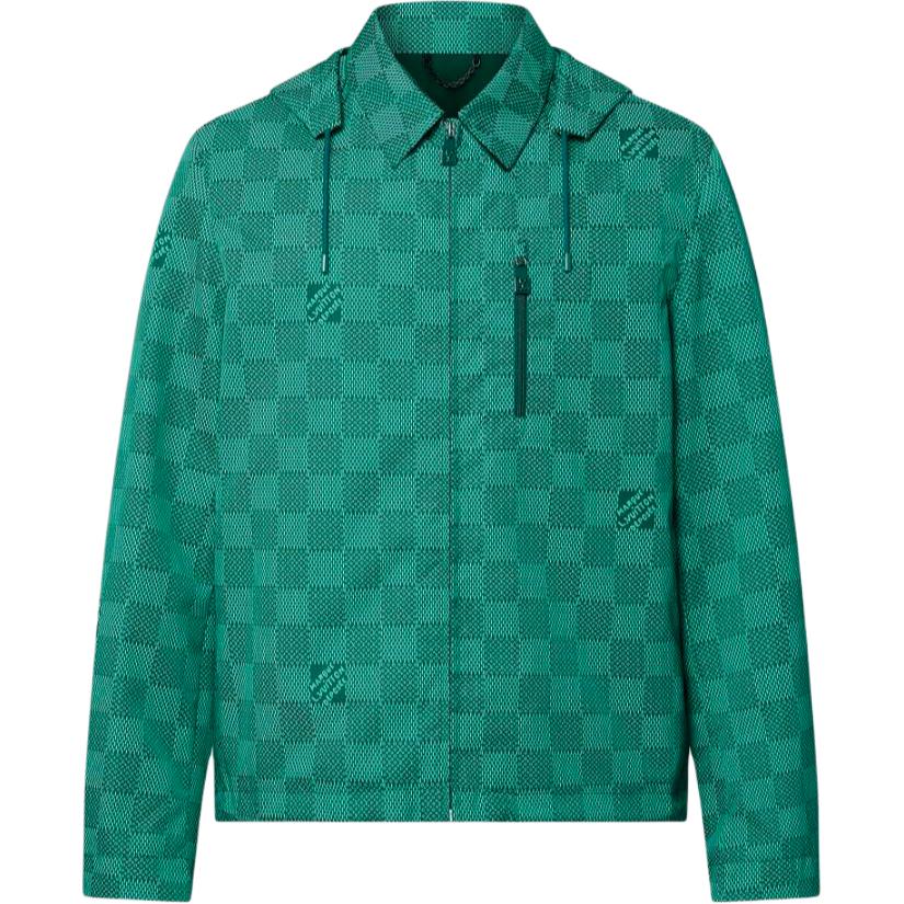 Louis Vuitton SS24 Green Letter Logo Embroidered Zip-Up Hoodie Jacket Men 1AFQD4
