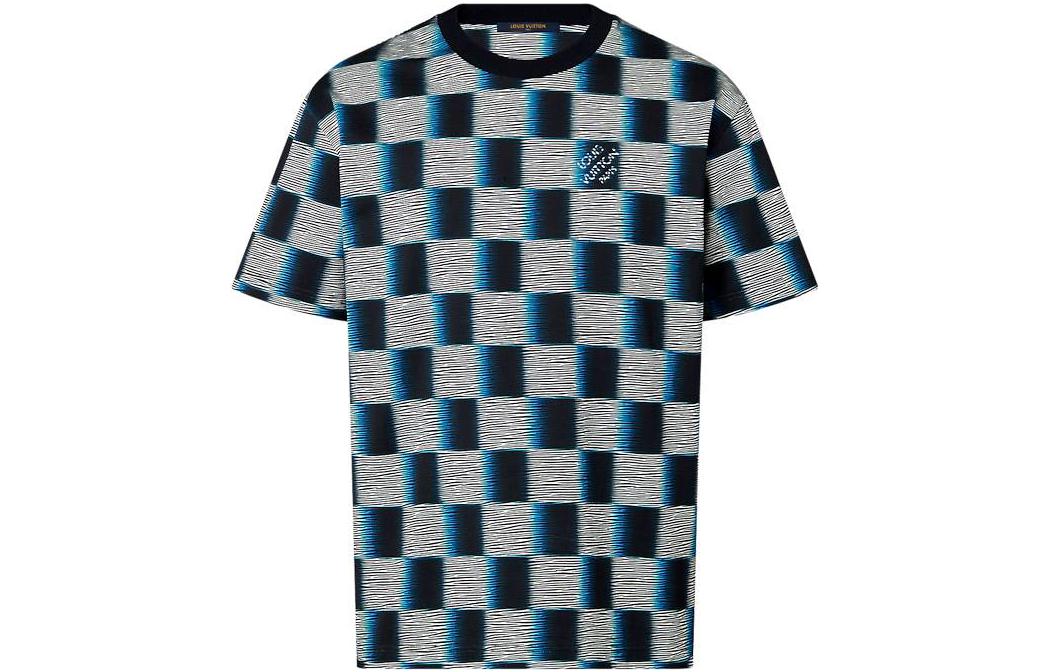 Buy LOUIS VUITTON SS24 Grey Checkered Print Crewneck Casual  T-Shirt. 1AFB33