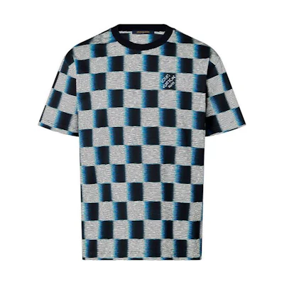 LOUIS VUITTON SS24 Grey Checkered Print Crewneck Casual T-Shirt. 1AFB33