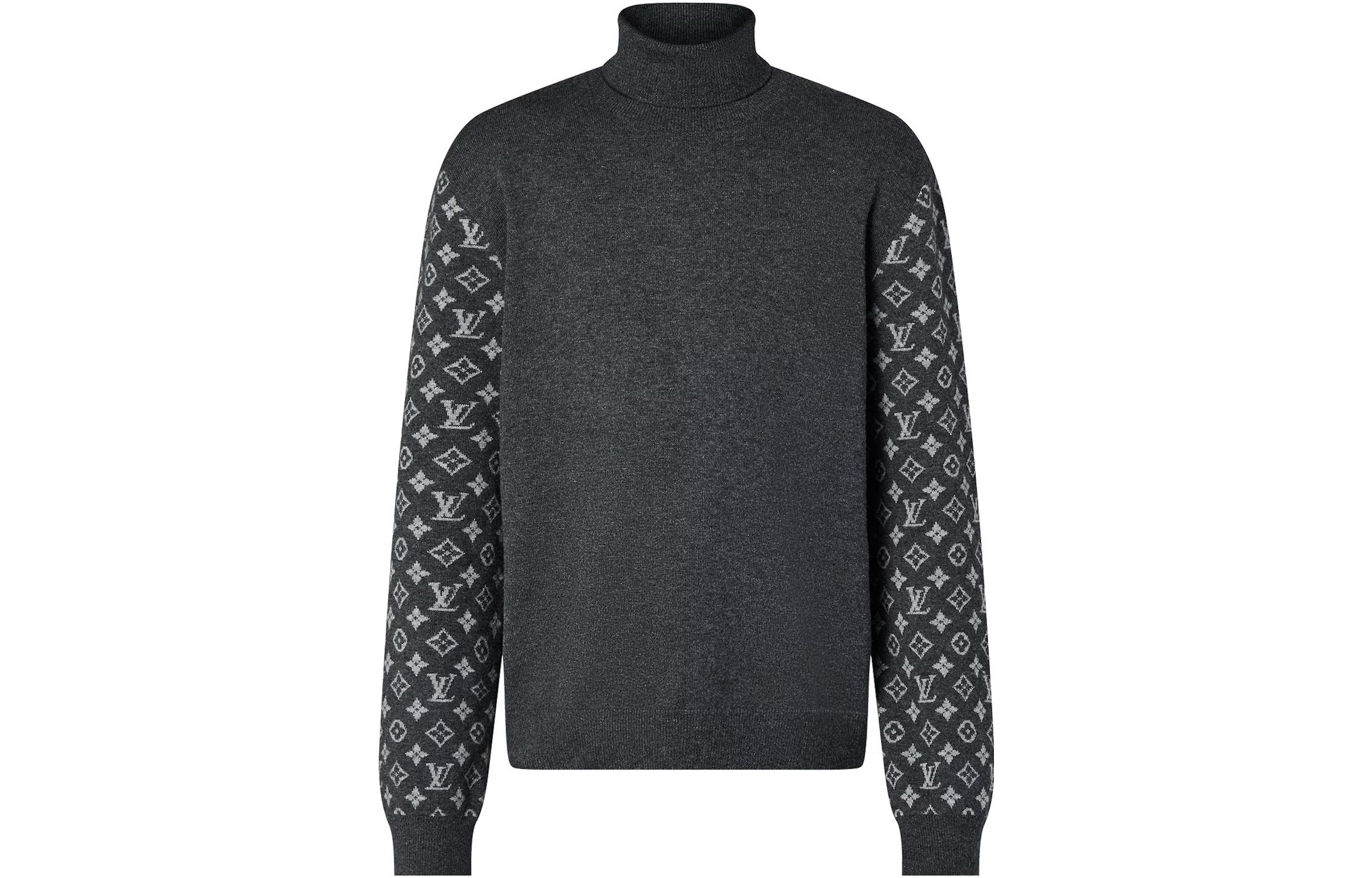 Louis Vuitton SS24 Jacquard Pattern Black Cashmere Pullover for Men. 1AFAPH