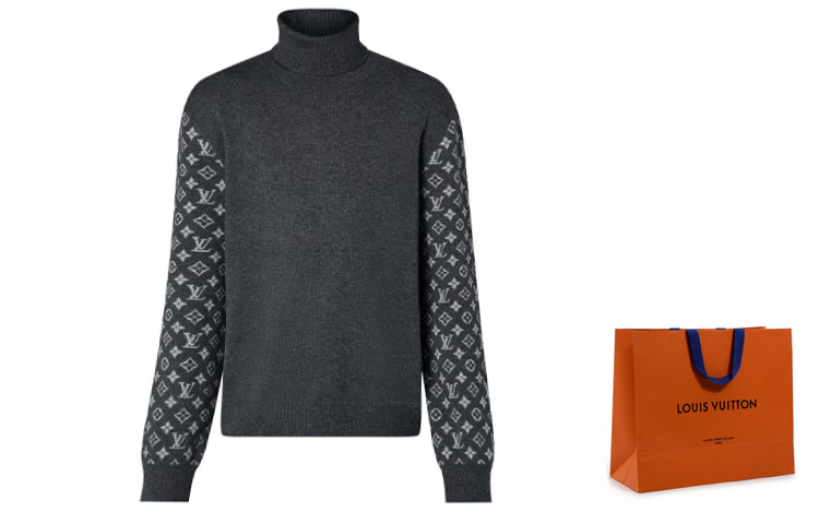 Louis Vuitton SS24 Jacquard Pattern Black Cashmere Pullover for Men. 1AFAPH 圖 8