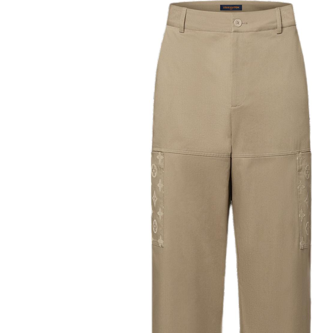Sizing Pantalones Cargo Beige Hombre LOUIS VUITTON SS24 Logo Button Pierna Recta. 1AFQAV