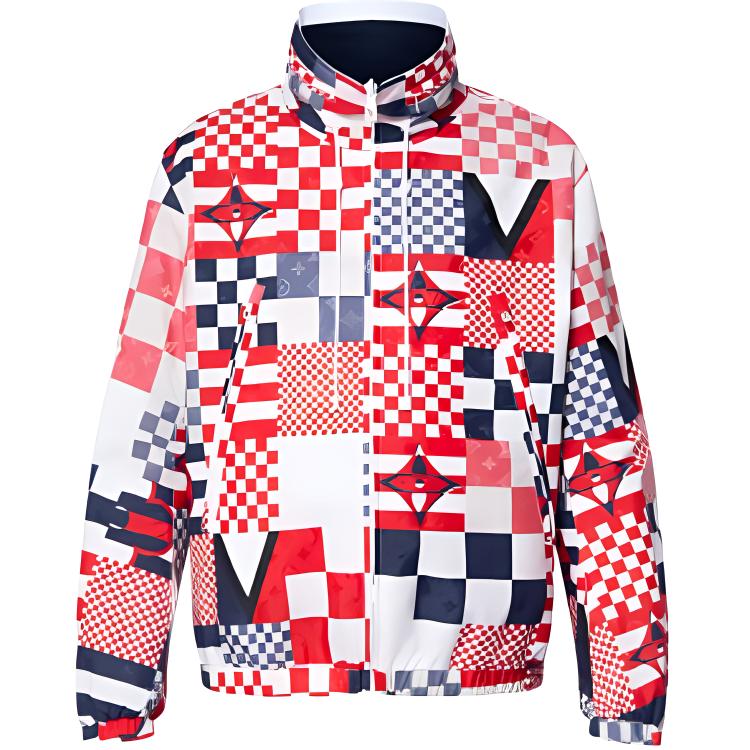 Louis Vuitton SS24 Logo Colorblock Zip-Up Jacket Red Long Sleeve 1AFVMV