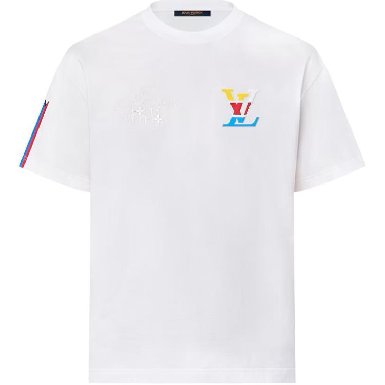 Order ルイヴィトン SS24 ロゴ刺繍入りクルーネックカジュアル白Tシャツ 1AFVUX