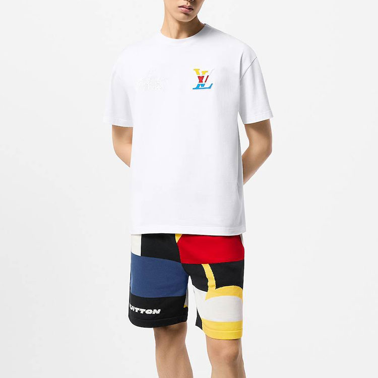 Purchase ルイヴィトン SS24 ロゴ刺繍入りクルーネックカジュアル白Tシャツ 1AFVUX