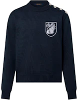 LOUIS VUITTON SS24 Logo Embroidered Crewneck Knit Long Sleeve Navy Sweater 1AFQQ3 LOUIS VUITTON SS24 Logo Embroidered Crewneck Knit Long Sleeve Navy Sweater 1AFQQ3