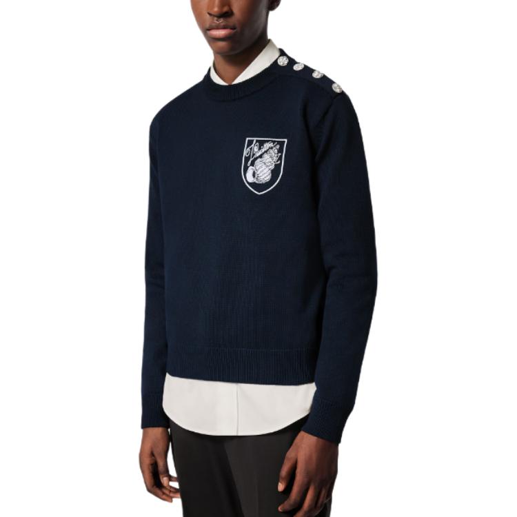 Details for 路易威登 SS24 Logo 刺繡海軍藍長袖針織圓領毛衣 1AFQQ3