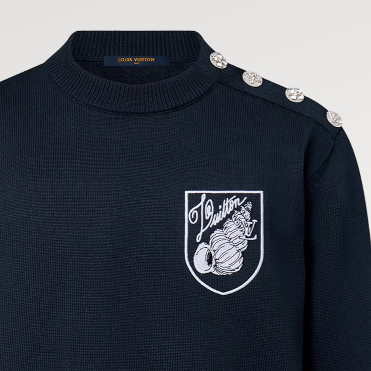 Sizing 路易威登 SS24 Logo 刺繡海軍藍長袖針織圓領毛衣 1AFQQ3