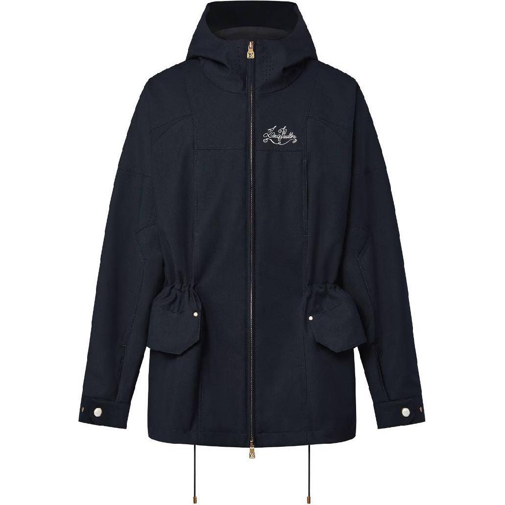 LOUIS VUITTON SS24 Logo Embroidered Hooded Zip Parka Jacket Men Blue 1AFRJ8