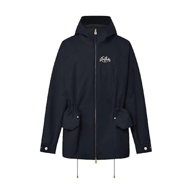LOUIS VUITTON SS24 Logo Embroidered Hooded Zip Parka Jacket Men Blue 1AFRJ8