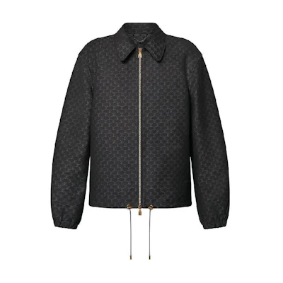 LOUIS VUITTON SS24 Logo Embroidered Zip-Up Long Sleeve Jacket Black 1AFRFY