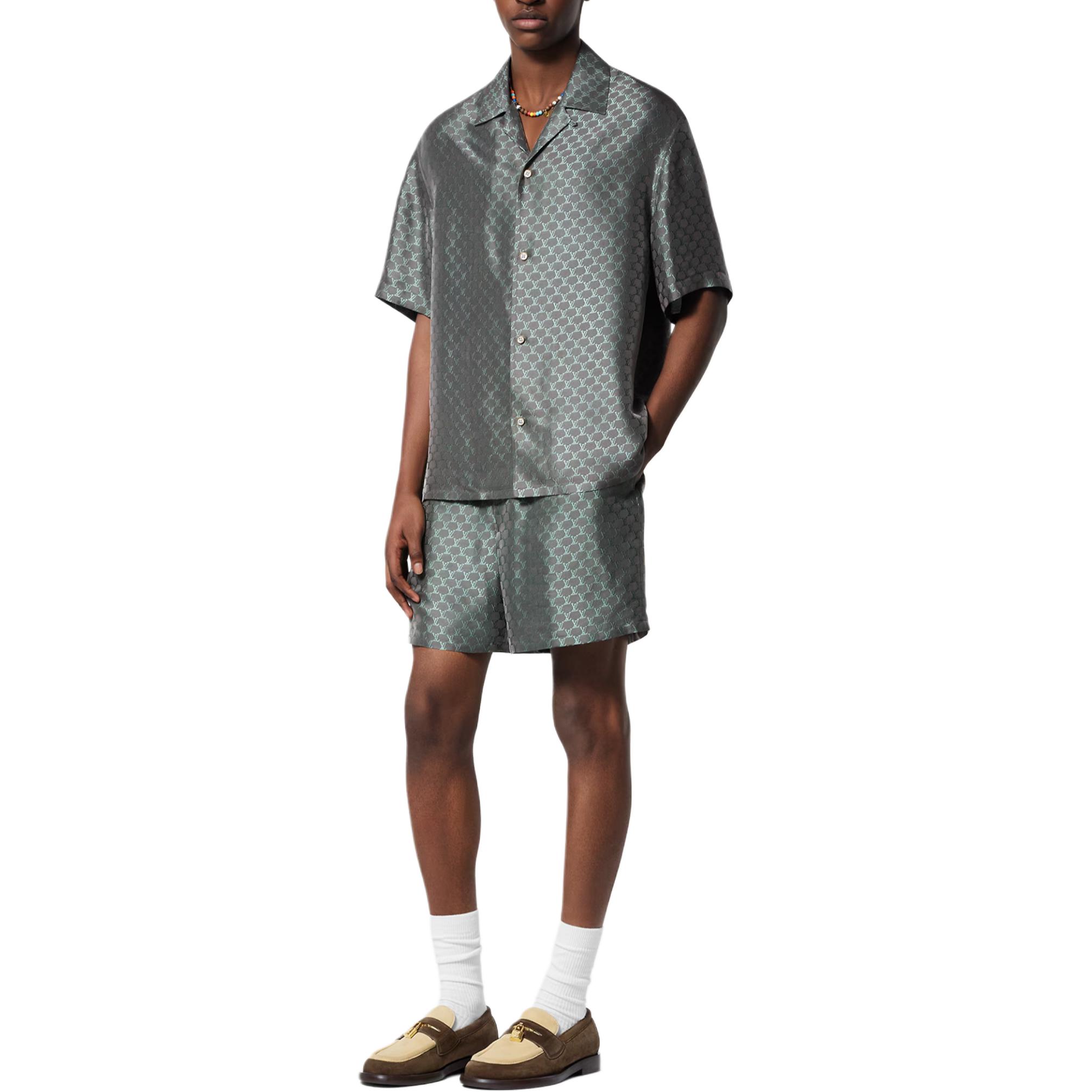 Lookbook LOUIS VUITTON SS24 Logo Jacquard Elastic Mid-Waist Casual Shorts Men Grey 1AFRKG