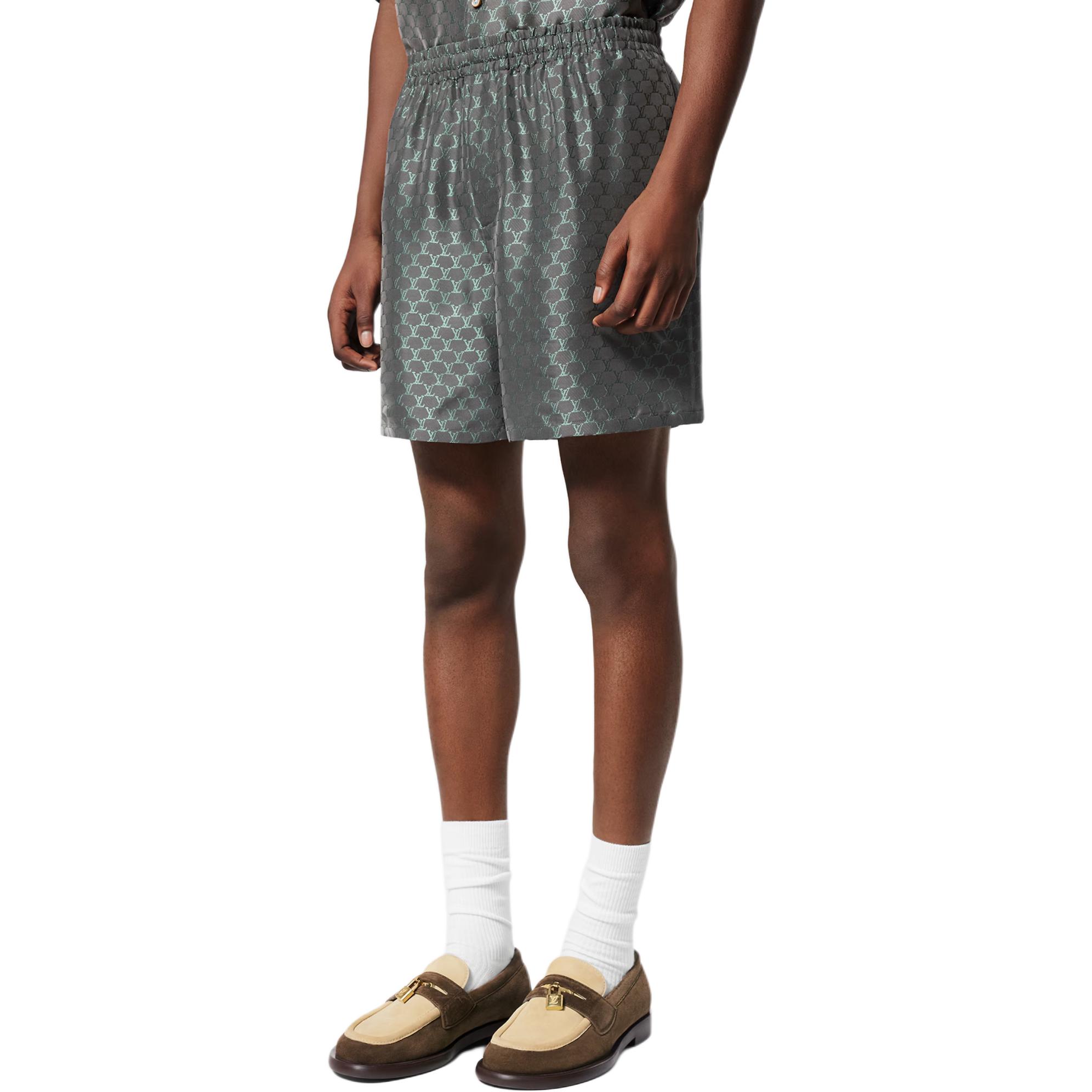 Details for LOUIS VUITTON SS24 Logo Jacquard Elastic Mid-Waist Casual Shorts Men Grey 1AFRKG