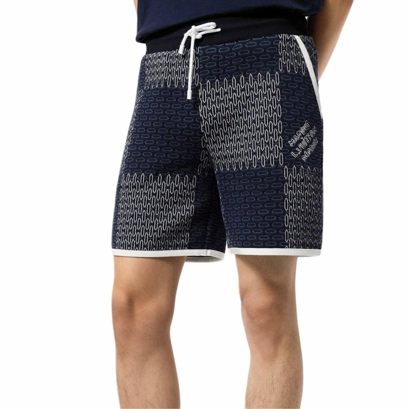 LOUIS VUITTON SS24 Logo Jacquard Quilted Drawstring Shorts Blue Mens 1AFWUL 圖 7
